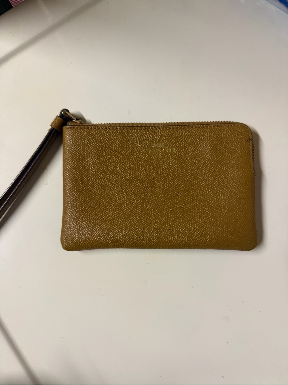 Coach Tan Leather Wristlet Pouch